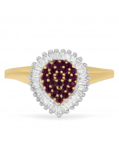 10K Yellow Gold 1/2ct TDW Round Treated Ruby Gemstone and Baguette Diamond Ballerina Cluster Ring (H-I SI1-SI2) pas cher chine