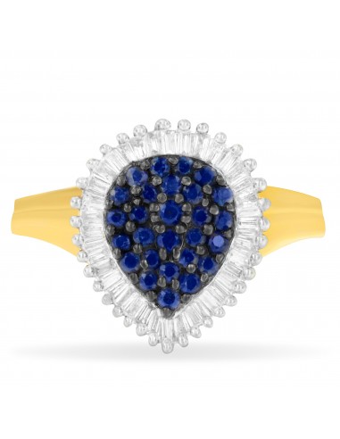 10K Yellow Gold 1ct TDW Round Treated Blue Sapphire Gemstone and Baguette Diamond Ballerina Cluster Ring (H-I SI1-SI2) en stock