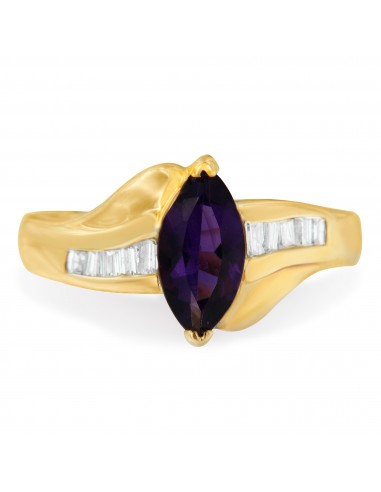 10k Yellow Gold 1 1/5ct TDW Marquise Cut Treated Amethyst Gemstone and Diamond Bypass Ring (H-I SI2-I1) livraison gratuite