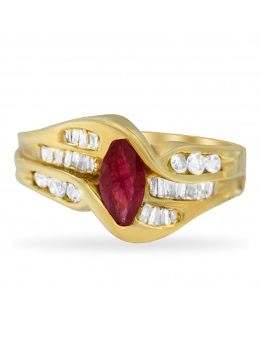 10K Yellow Gold 7/8ct TDW Diamond and Ruby Bypass Ring (I-J I2-I3) JUSQU'A -70%! 