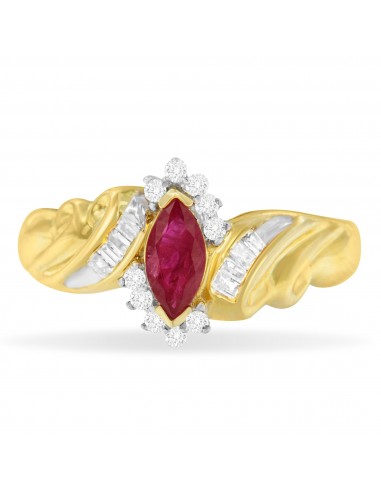 14K Yellow Gold 3/4ct TDW Treated Ruby Gemstone and Diamond Bypass Ring (I-J I1-I2) pas cher