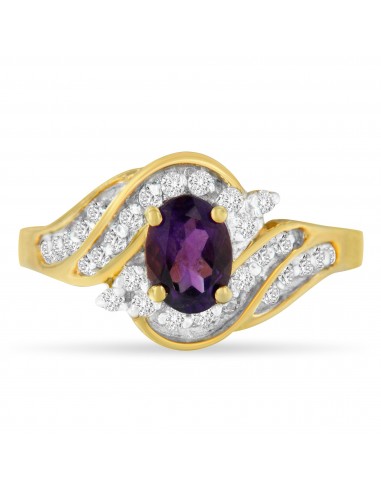 10K Yellow Gold 1ct TDW Oval Treated Amethyst Gemstone and Diamond Ring (I-J I1-I2) Paris Déstockage Promo