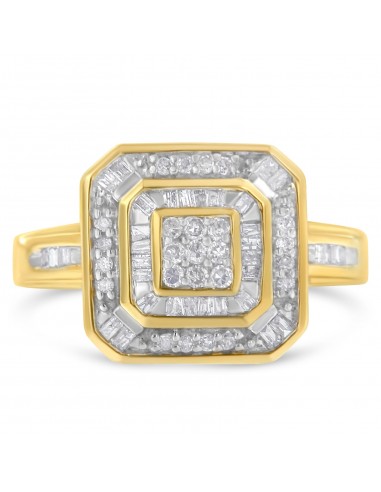 10K Yellow Gold 1/2ct TDW Round and Baguette cut Diamond Cluster Ring (I-JI1-I2) Comparez plus de prix