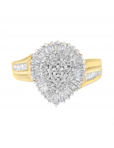 10kt Yellow Gold 1ct TDW Round And Baguette cut Diamond Ballerina Ring (I-JI1-I2) pas cher