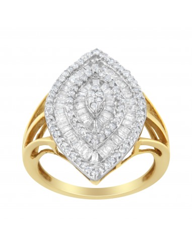 10kt Yellow Gold 1ct TDW Round And Baguette cut Diamond Cocktail Ring (H-ISI2-I1) store