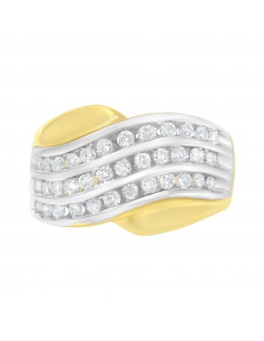 10KT Two-Tone Gold 1 cttw Diamond Channel-Set 3 Row Band Ring (I-J I2-I3) - Size 7 Par le système avancé 