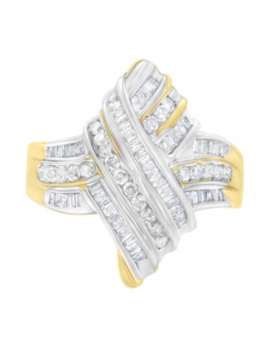 10K White and Yellow Gold 1ct TDW Diamond Cocktail Crossover Ring (H-II2-I3) rembourrage situé sous